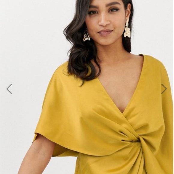 NWT ASOS DESIGN MINI DRESS IN SATIN WITH ASYMMETRIC KIMONO SLEEVE - Picture 3 of 7